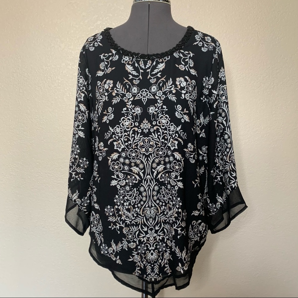ROZ & ALI blouse dress shirt medium black white